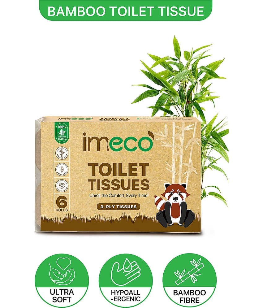 IMECO 3 Ply Bamboo Toilet Tissue 960 Pulls Combo | 160 Pulls x 6 Rolls | Unbleached Toilet Paper Roll | Soft & Highly Absorbent Tissues | Eco-Friendly & Hypoallergenic