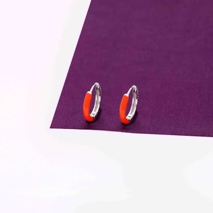STERLING SIMPLE ORANGE SILVER HOOPS EARRINGS-Orange Enamel / Silver
