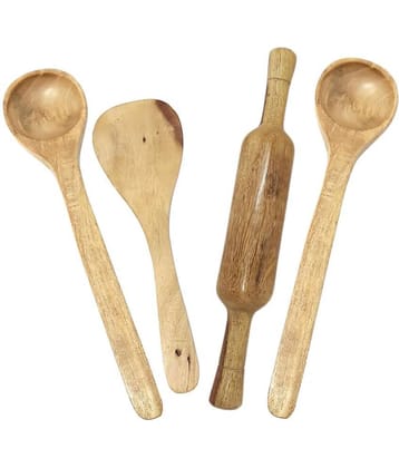 Buzykart - Brown Wood Mixing Spatula ( Pack of 4 )