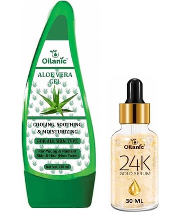 Multipurpose Aloe vera Gel 130ml & 24K Gold Serum for Remove Dark Spots 30ml Combo of 2 Items