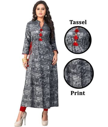 Vbuyz - Dark Grey Rayon Women's A-line Kurti ( Pack of 1 )