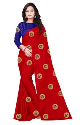 Rich Red Colored Festive Wear Embroidered Sana Silk Saree
