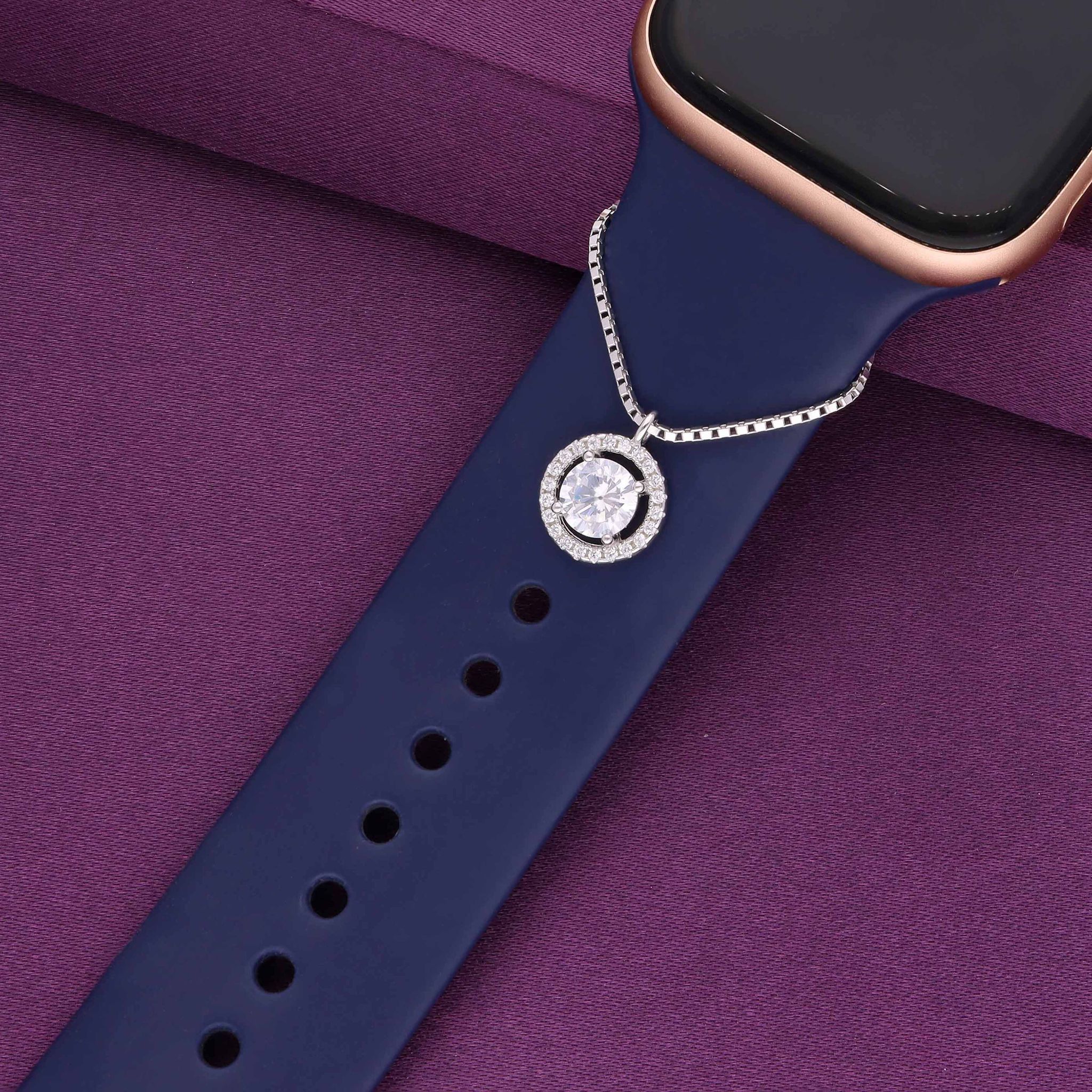 SOLITAIRE WATCH CHARM-White Stone / Silver