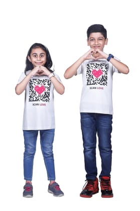 KUCHU Kids T-Shirt with Scan Love Print | Soft Cotton Tee | Lightweight | Skin-Friendly | Everyday Wear | Age 8–9 Years