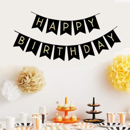 Happy Birthday Banner Black and Gold Birthday Bunting Stylish Decorations and Party Supplies Happy Birthday Banner Black and Gold Birthday Bunting Stylish Decorations and Party Supplies