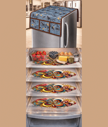 THE LION'S SHARE PVC Floral Fridge Mat & Cover ( 42 30 ) Pack of 5 - Brown