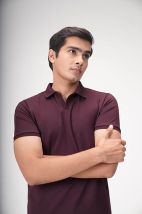 Wing Polo - Heavy Dobby Johnny collar Polo-Pure Maroon / S