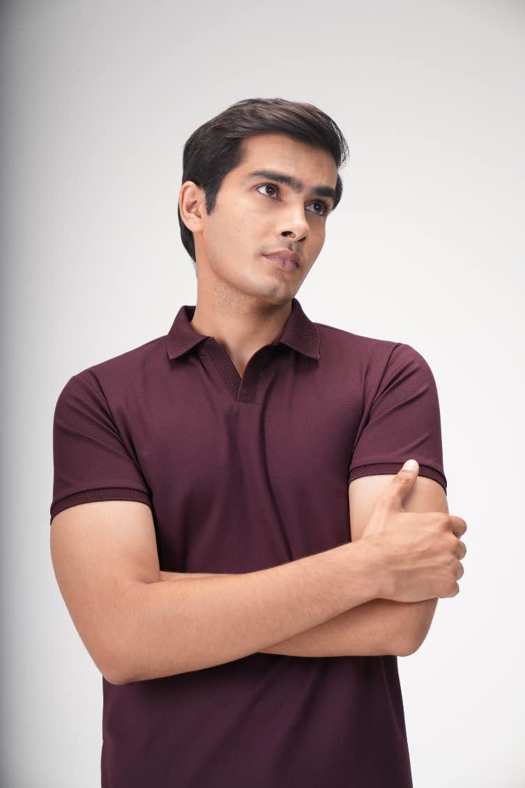 Wing Polo - Heavy Dobby Johnny collar Polo-Pure Maroon / S