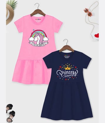 Trampoline Cotton Blend A-line Dress For Girls ( Pack of 2 , Pink & Black ) Trampoline Cotton Blend A-line Dress For Girls ( Pack of 2 , Pink & Black )
