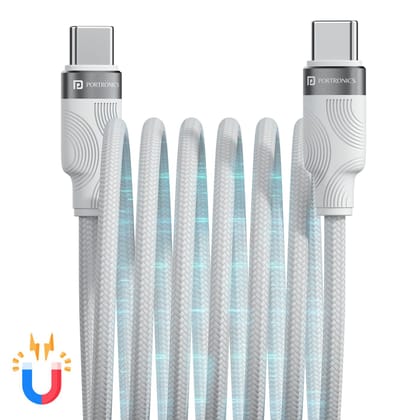 Portronics Maglink C Square 60W Max Output, Type C to Type C Cable, Magnetic Cable, 1m Cable Length