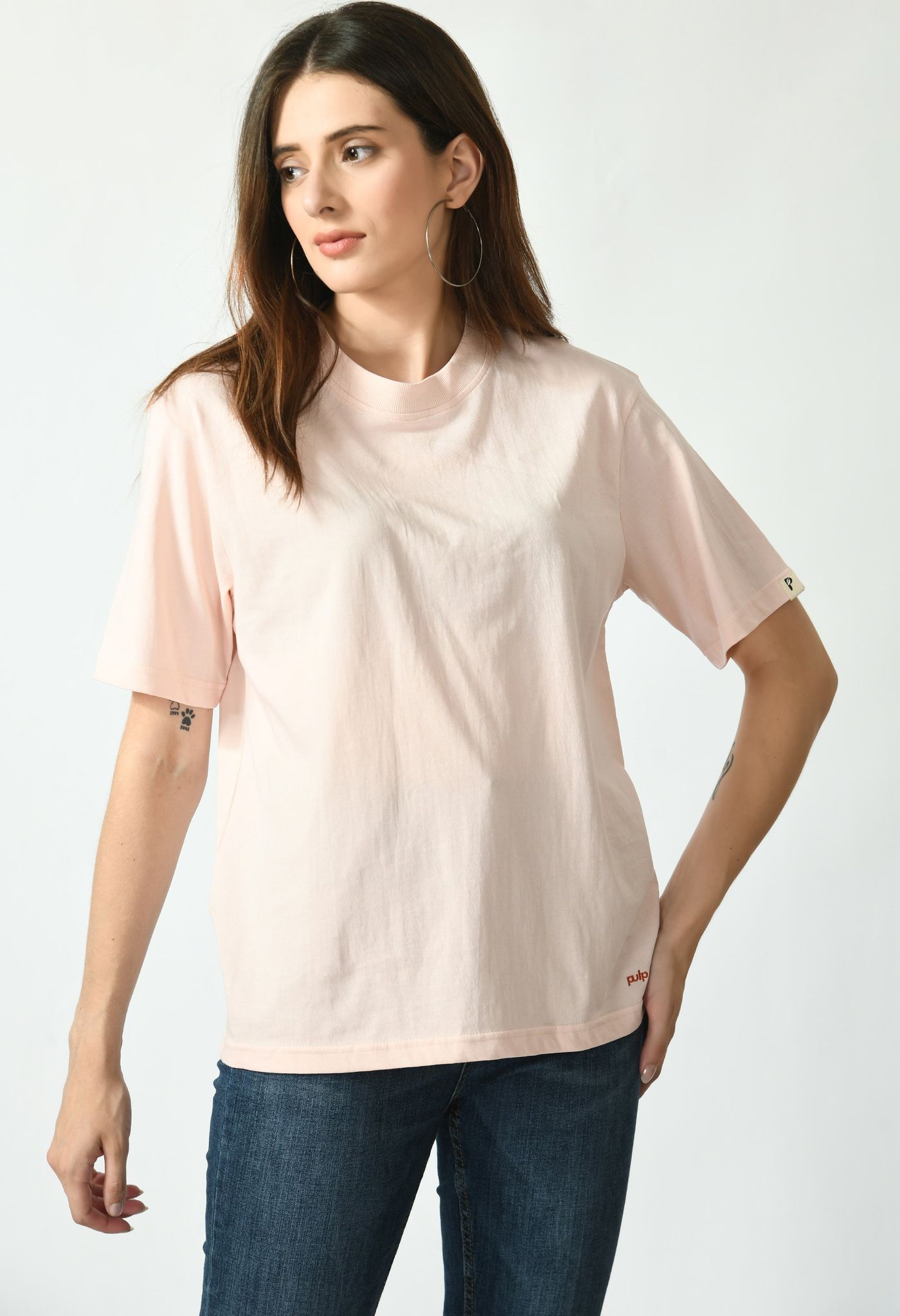 Drop Shoulder Crew Neck Tee High Rib Collar - Made in BCI Cotton X-Large / Peach