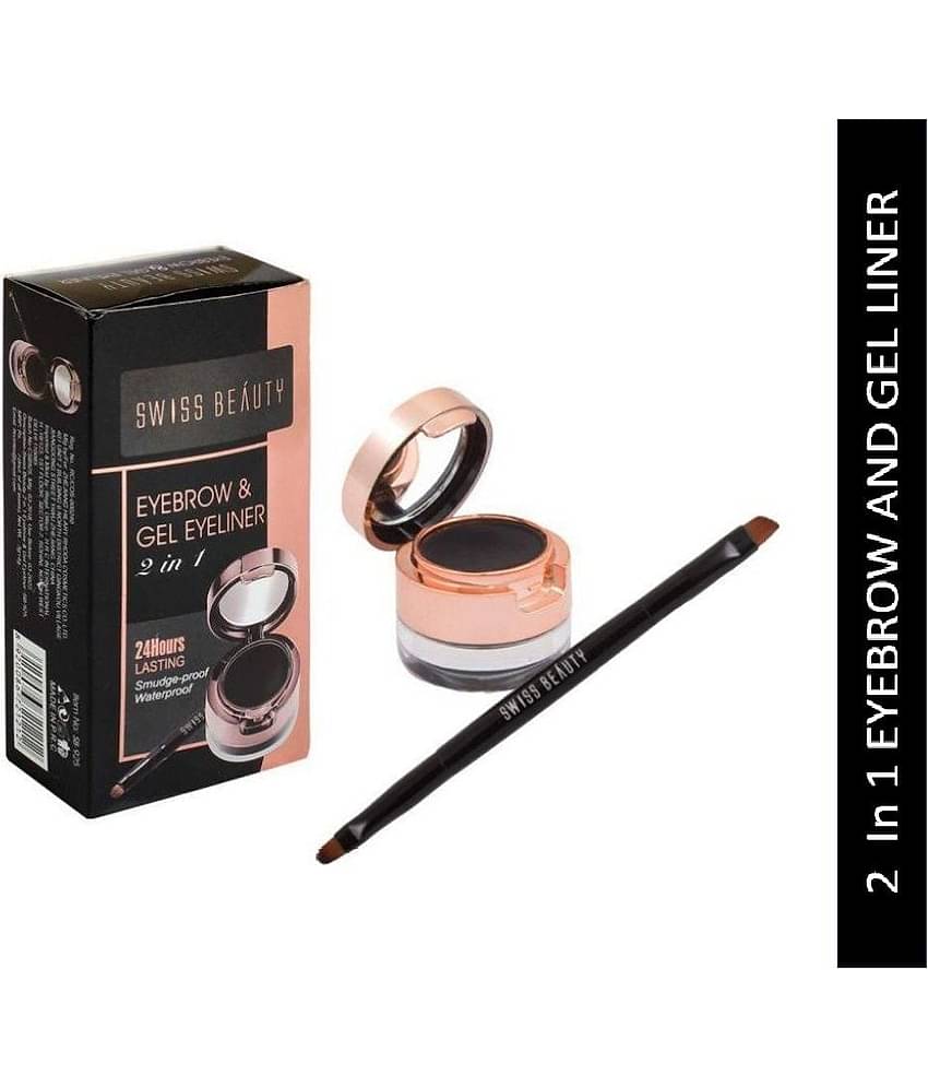 Swiss Beauty 2 in 1 Eyebrow & Gel Eyeliner (Black), 3+4 gm
