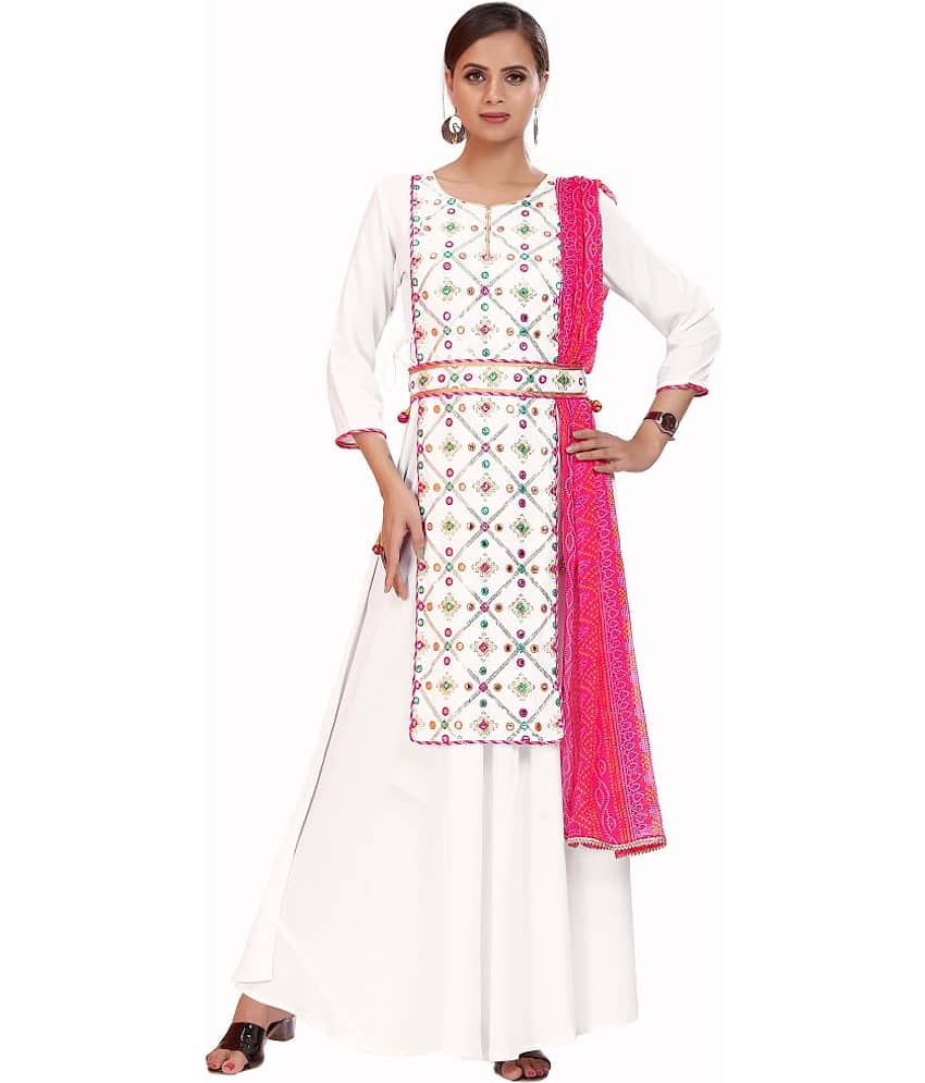 Madhuram - White Rayon Women's Flared Kurti ( Pack of 1 )