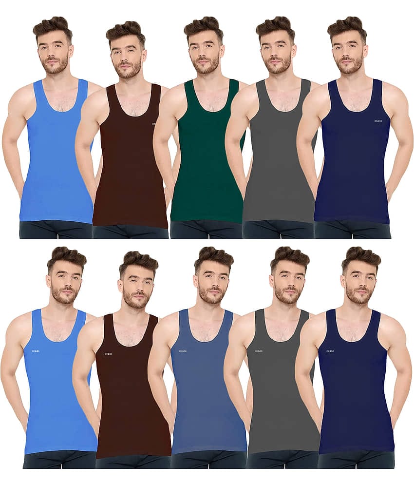 INNERO Pack of 10 Cotton Basic Vest For Men ( Multicolor )