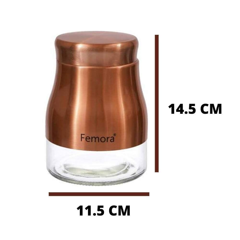 Femora Copper Metallic Clear Glass Kitchen Storage Jars, 900 ml (Set of 2) replacement of Lids