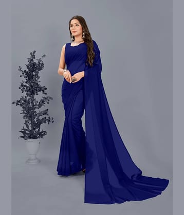 ANAND SAREES Georgette Solid Saree With Unstitched Blouse Piece ( Navy Blue )