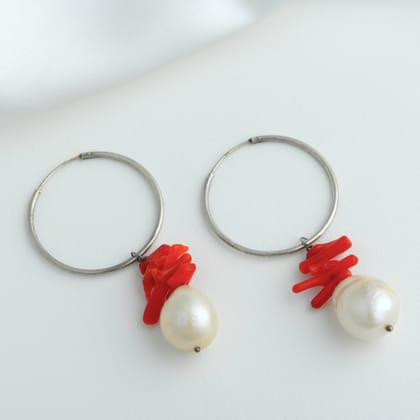 Pearl Coral Drops In Silver Rings