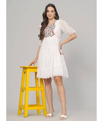 JC4U Women Crepe Printed Fit & Flare Dress ( Pink )