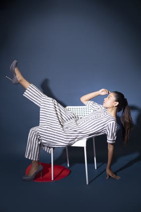 Charcoal White Striped Co-ord Set-S