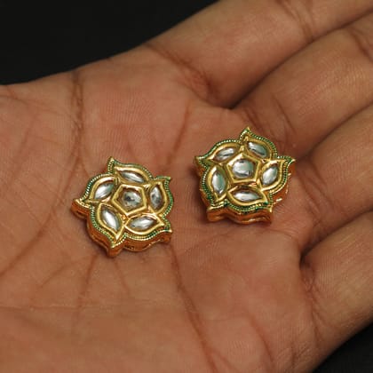 2 Pcs, 20mm  Kundan Connectors  Golden-Golden