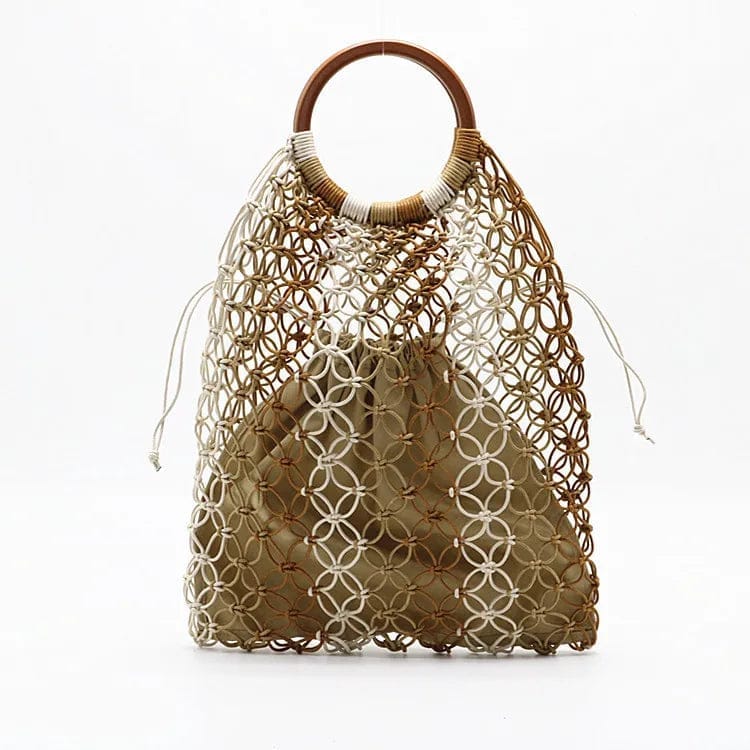 Hollow Out Straw Bags Ladies Weave Handbag Women Canvas Single Pull String Bag Factory Summer Beach Cotton Drawstring Bag