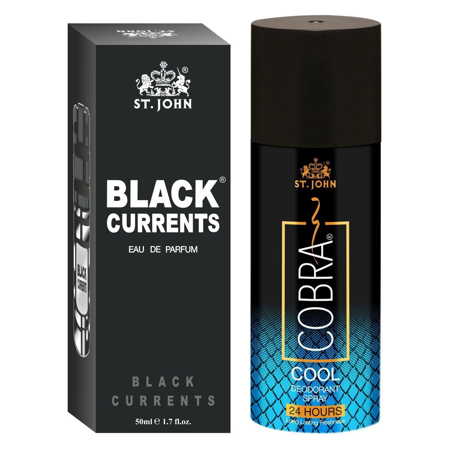 ST-JOHN Cobra Deodrant Cool 150 ml & Cobra Black Current 50ml Perfume Combo Gift Pack Perfume Body Spray  -  For Men & Women (200 ml, Pack of 2)