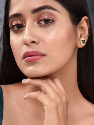 Gold Plated Green AD Studded Studs Earring