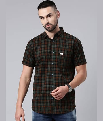 MAJESTIC MAN 100% Cotton Slim Fit Checks Half Sleeves Men's Casual Shirt - Olive ( Pack of 1 )