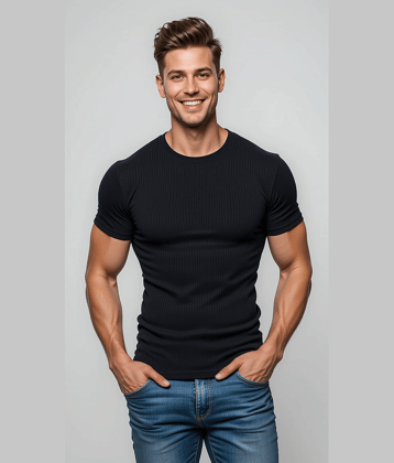 fashion and youth Men Cotton Blend Regular Fit Solid T-Shirt ( Black )