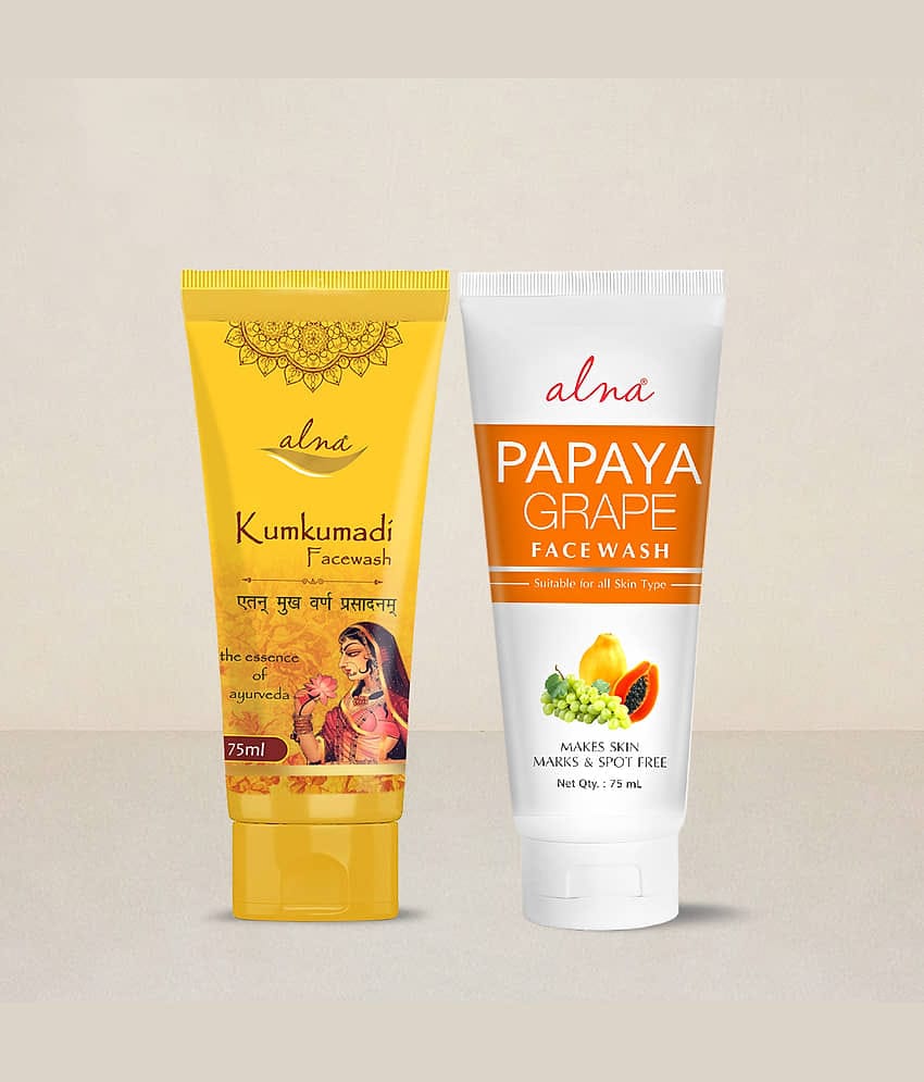 Alna Kumkumadi Face Wash with Papaya Grape Face Wash 75ml Each , Pack of 2