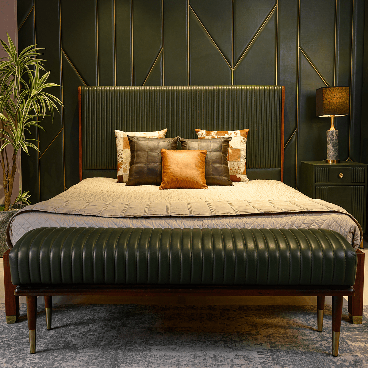 Stanford Leather King Bed Green-Green