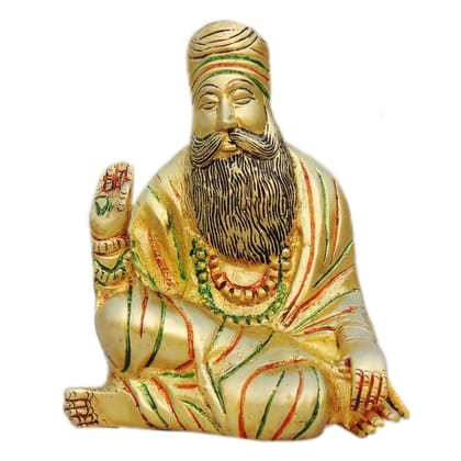 Brass Guru Nanak Dev Ji Statue – Handmade Sikh Guru Decorative Murti, Height : 5.5 Inch (BSMAS1242 B)