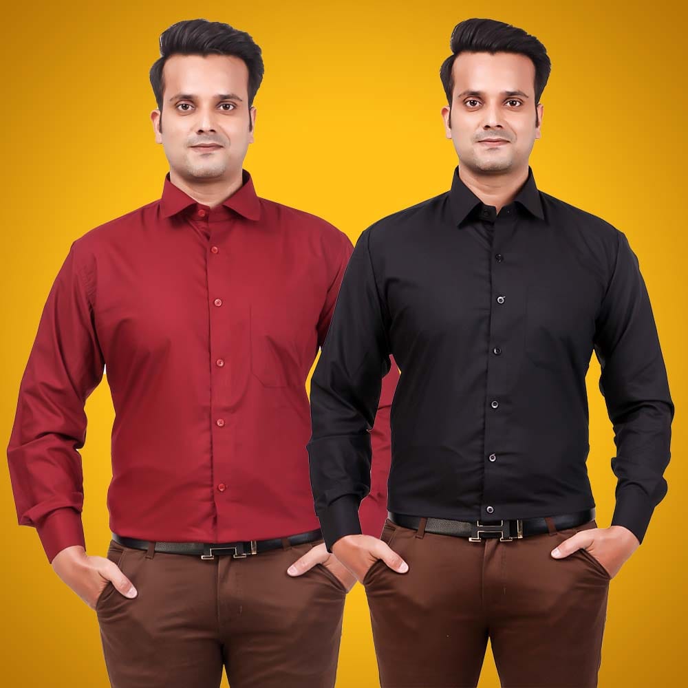 Men's Formal Shirt Blend Cotton Regular Fit Pack of 2-M