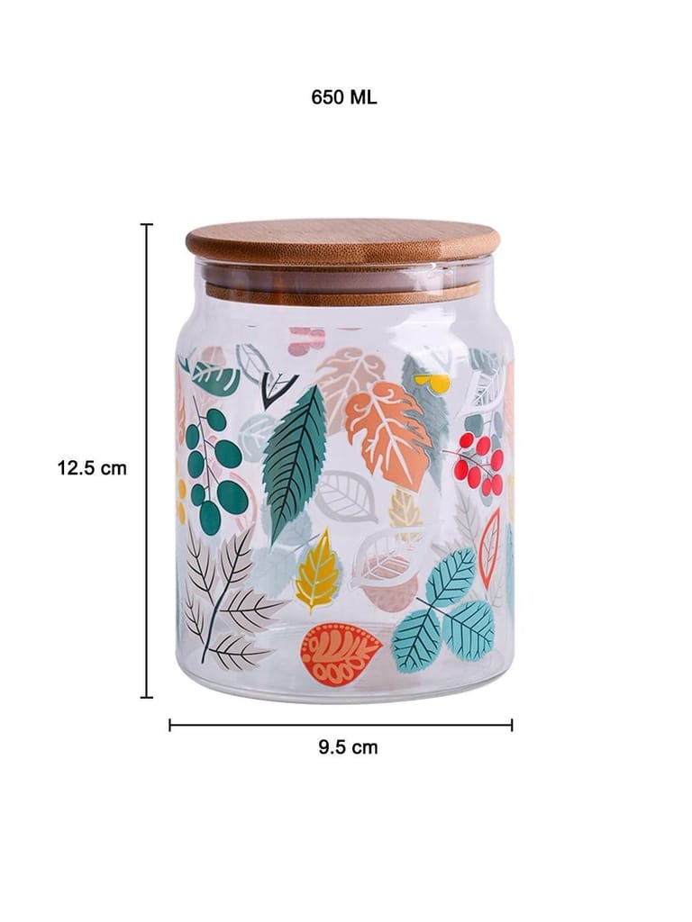 Borosilicate Glass Jar - 650Ml, Leaf Prints