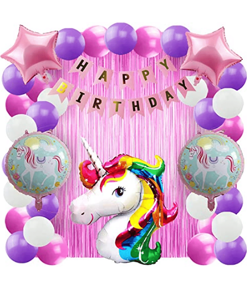 Jolly Party  Unicorn Theme Birthday Decorations Items Combo Set - 49 Pcs Kit