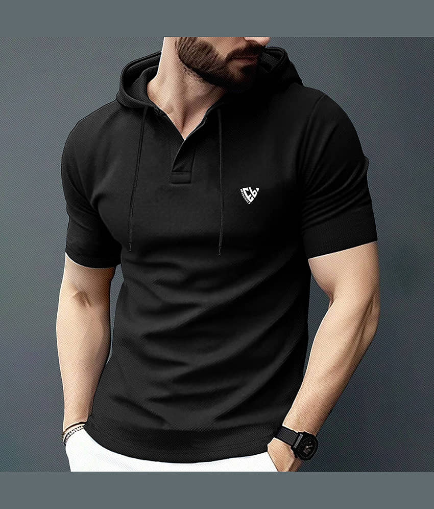 Eyebogler Men Cotton Blend Regular Fit Solid T-Shirt ( Black )