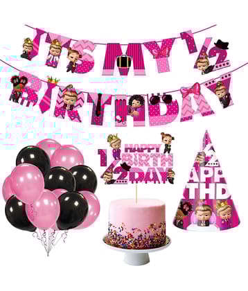Zyozi Baby Girl's Boss Half Birthday Theme Party Supplies for Girls Baby Half Birthday Decorations Favors with Banner,Cake Topper ,Birthday Cap and Balloons( Pack of 28)