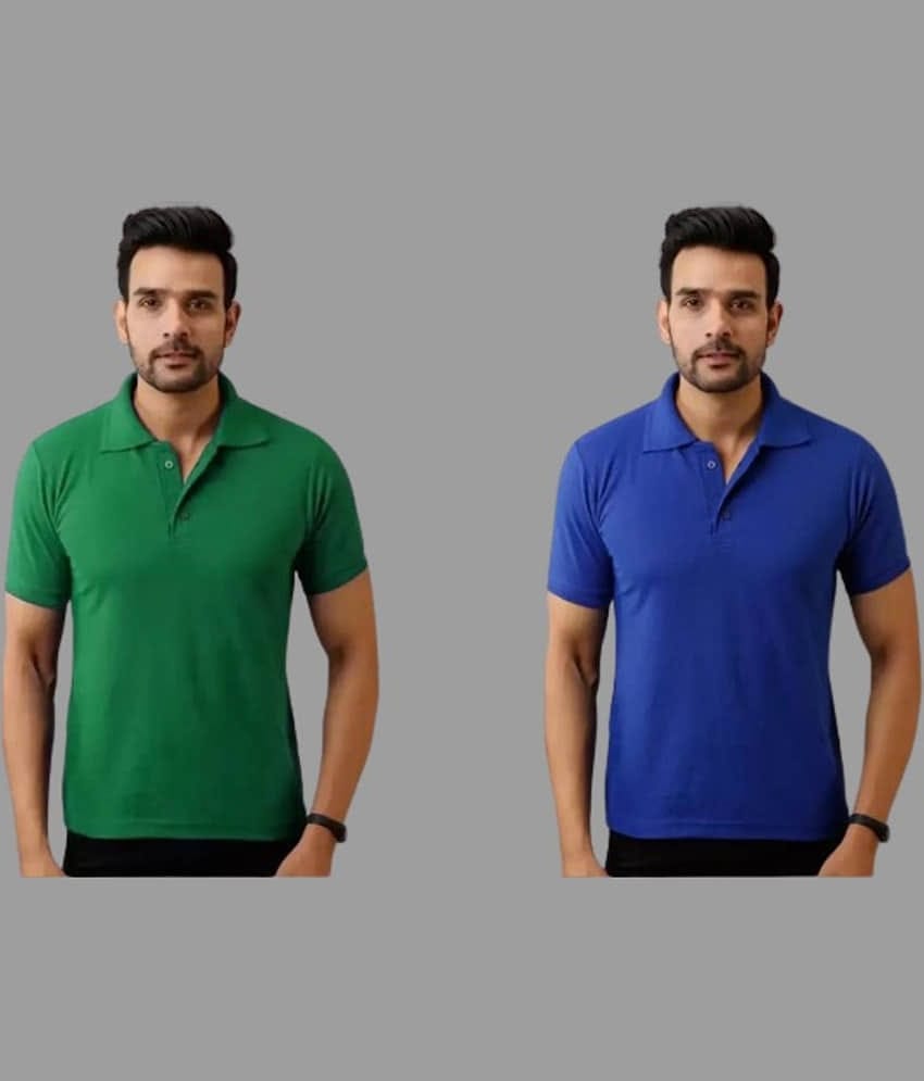 SKYRISE Pack of 2 Cotton Blend Slim Fit Solid Half Sleeves Men's Polo T Shirt ( Multicolor )