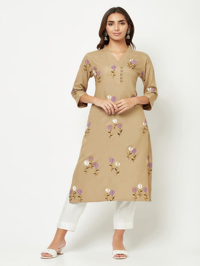 Brown Floral Printed Kurta - Kurtas & Kurta Sets | Buy online on ZillyBuy