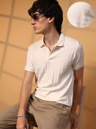 Houndstooth-Textured Polo T-Shirt-S