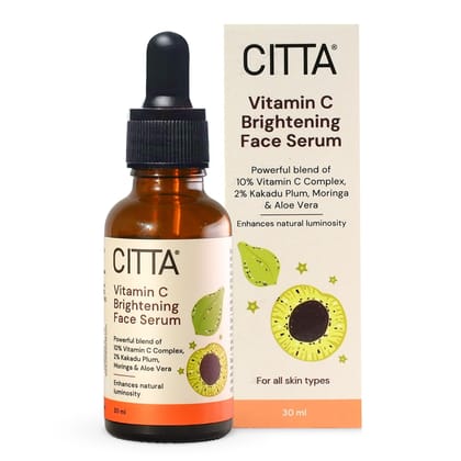 CITTA 12% Vitamin C Brightening Face Serum – For Oily, Combination & Acne-Prone Skin – With Hyaluronic Acid, Promotes Glowing Skin – Fights Dark Spots, Pigmentation & Uneven Tone – Non-Comedogenic, Dermatologically Tested – 30ml CITTA 12% Vitamin C Brigh