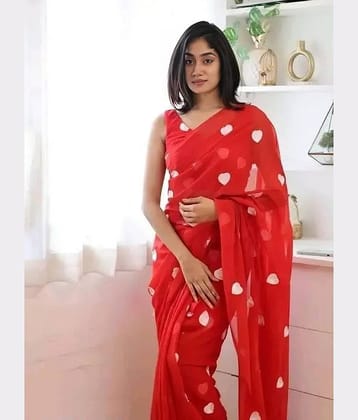 Aika Georgette Printed Saree With Unstitched Blouse Piece ( Sea Green )