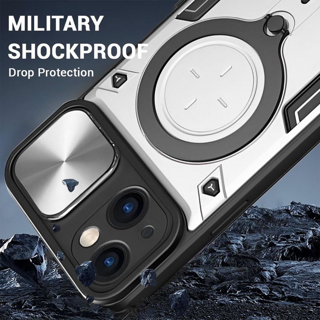 LIRAMARK Case Compatible with Apple iPhone 13 (6.1 inch) with Stand & Slider Camera Military Grade Protection