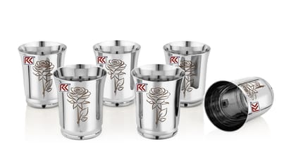 RK Stainless Steel Water Glasses Pari-7 Design with Laser Flower Design | Capacity: 300 ML | Set of 6 Glasses RK Stainless Steel Water Glasses Pari-7 Design with Laser Flower Design | Capacity: 300 ML | Set of 6 Glasses