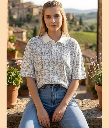 GET GOLF Women Cotton Blend Oversized Fit Polo Collar T-Shirt ( White )