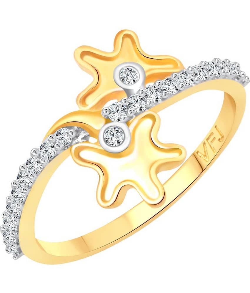 Vighnaharta Couple Star CZ Gold and Rhodium Plated Alloy Ring for Women and Girls - [VFJ1246FRG10]