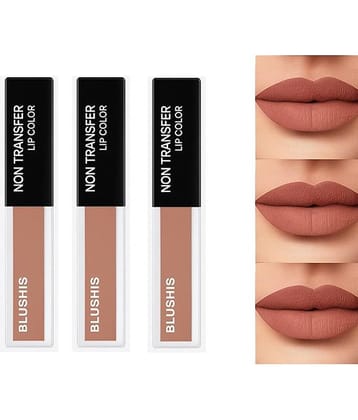 BLUSHIS Nude Matte Smudge Free Liquid Lipstick ( Pack of 3 )