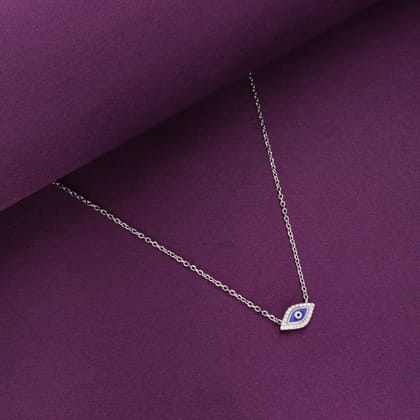 Sterling Silver Zircon Studded Evil Eye Necklace-White Stone