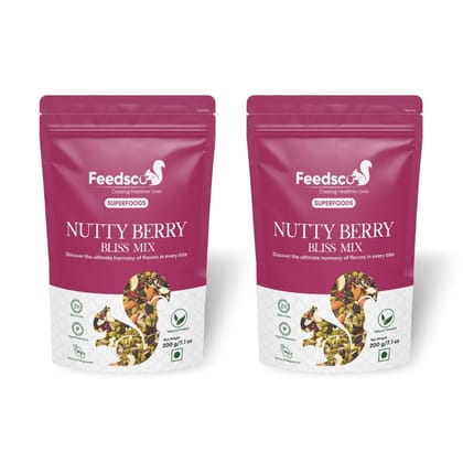 Feedsco Nutty Berry Bliss Mix - Mixed Nuts, Seeds, Berries 200g Pack of 2 - Assorted Dry Fruit Mix for Eating | Immunity Booster Trail Snack