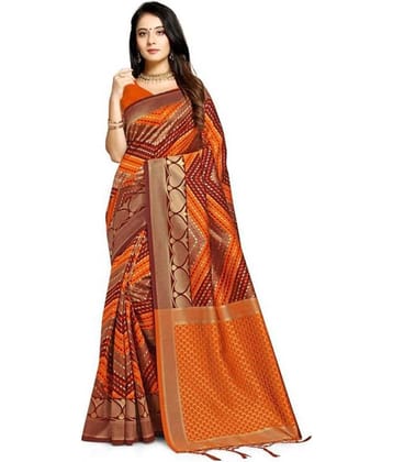 NENCY FASHION Banarasi Silk Printed Saree With Unstitched Blouse Piece ( Multicolor )